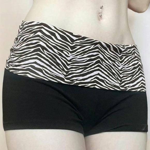 Zebra Print Trashy Mcbling Fold Over Mini Shorts Cute Perfect Outfit Work Out - Picture 2 of 3